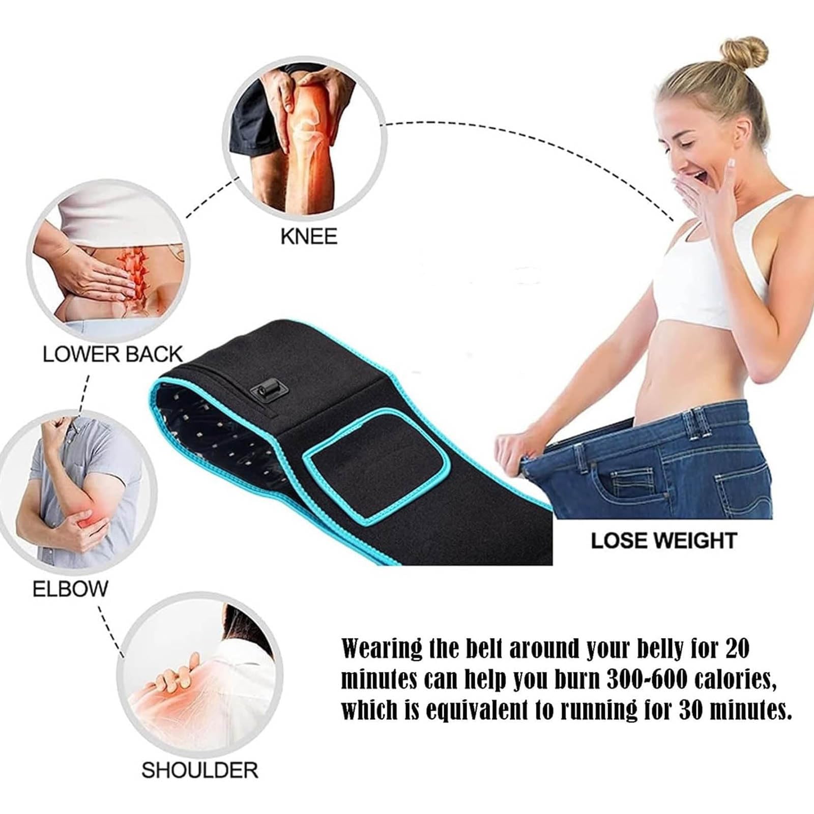 Rückenstütze mit 5-stufiger Einstellung for Taille, Rücken, Schulter, Bauch, Bein, Gelenkschmerzen, Linderung von Schmerzen, 3 Netzteile, Schwarz, US,Lendenstützgurt(Black,UK)