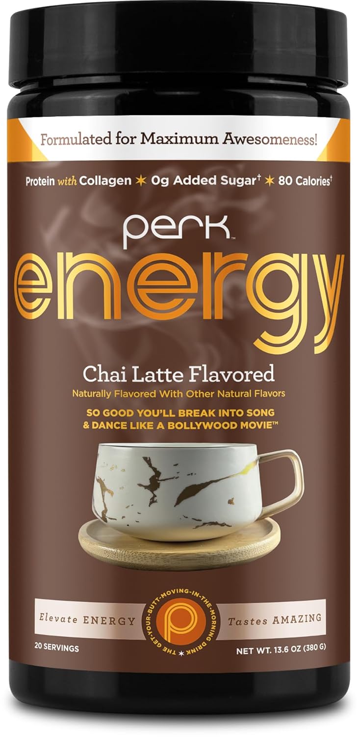 Perk Energy Drink Mix (Chai Latte) 20 Servings - Caffeinated Healthy Coffee Alternative with Protein, 100mg of Caffeine, Gluten-Free, Soy-Free, Peanut-Free