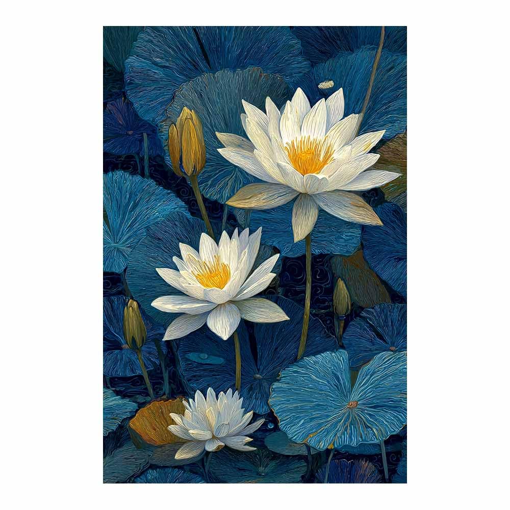 Hoqiu Multicolor Flowers Wall Art Blue Lotuses Floral Art Pictures, Print Canvas Poster Decor For Living Room, Bathroom Canvas Art, For Bedroom Home Decoration.(Multicolor)-60X80cm Unframed