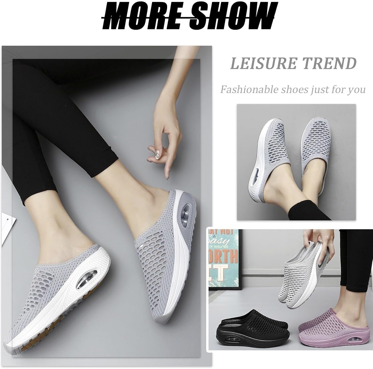 KIKIATA Hatmeo Women Orthopedic Slippers, Air Cushion Slip-On Diabetic Walking Shoes with Arch Support, Lightweight Breathable Sneakers Slippers Wide Toe Box Shoes for Women Indoor Outdoor(Grey,6 UK) 8