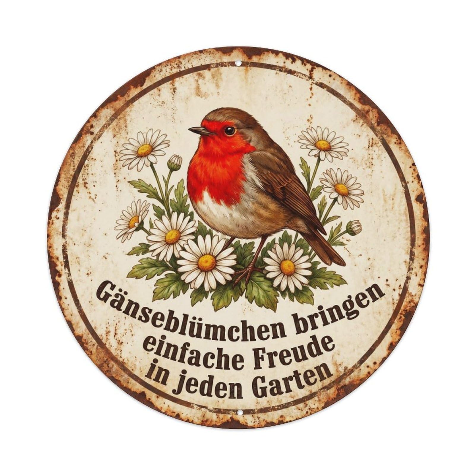 Robin Bird Garden Quote Daisy CircleMetal Tin Sign
