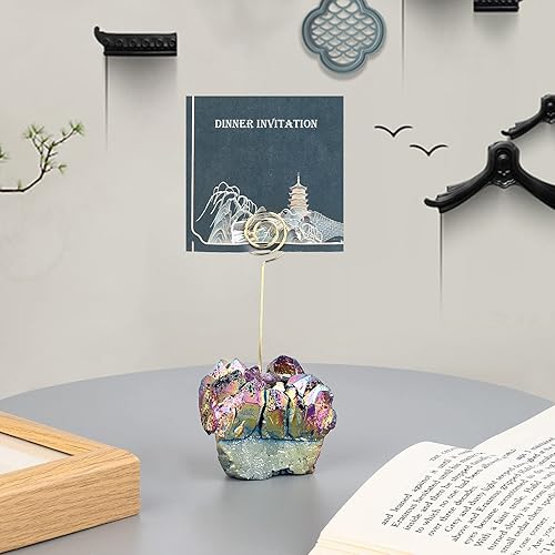 Miniatura 2 de rockcloud Titular de la tarjeta de mesa de cuarzo de cristal recubierto de titanio, soporte de notas de número dorado para boda, fiesta, decoración