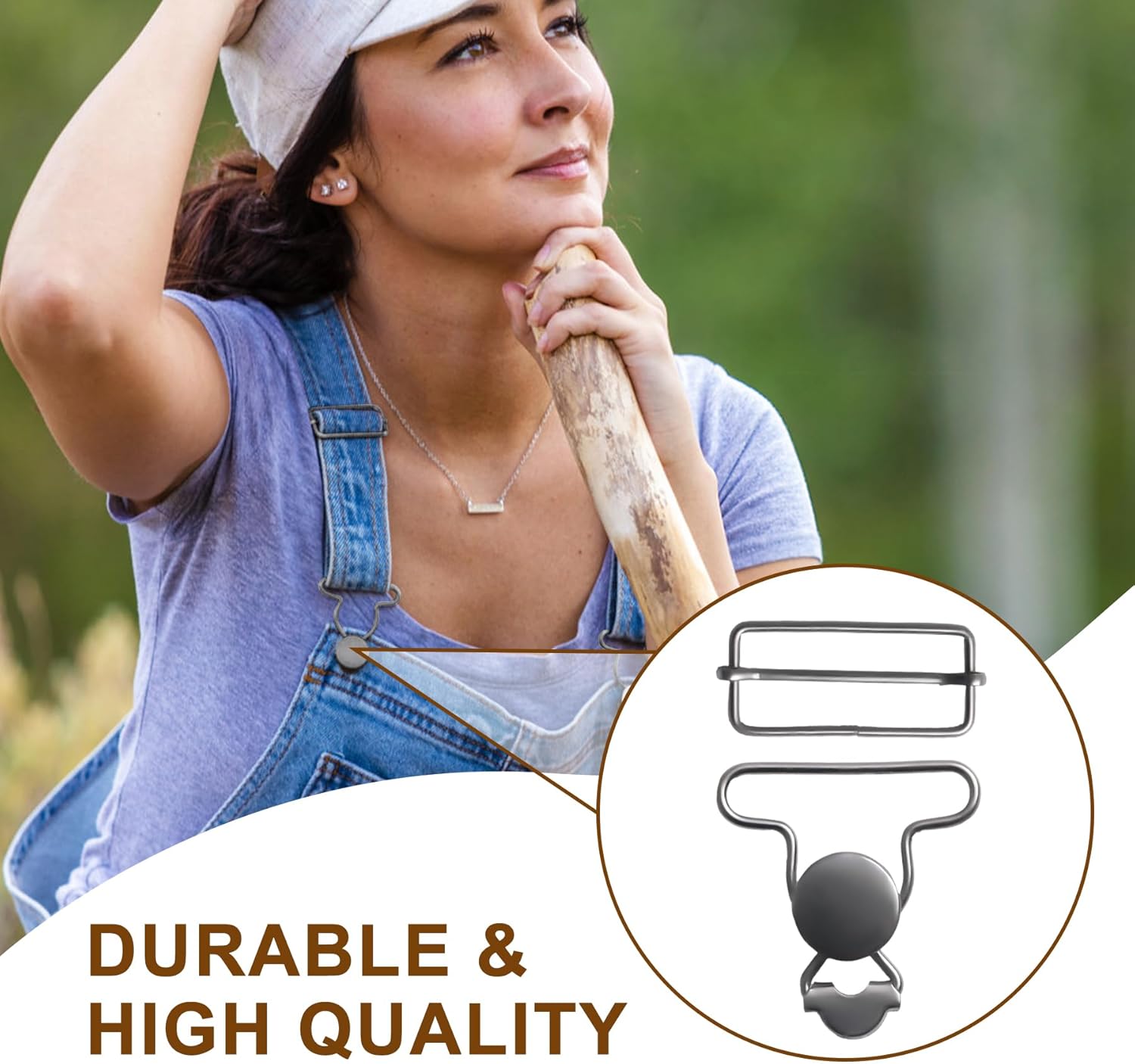 6 Sets Metal Overall Buckles Replacement Overall Clasp Replacement Suspender Clips with Adjustable Tri Glide Buckle Slider and Buttons - Image 5