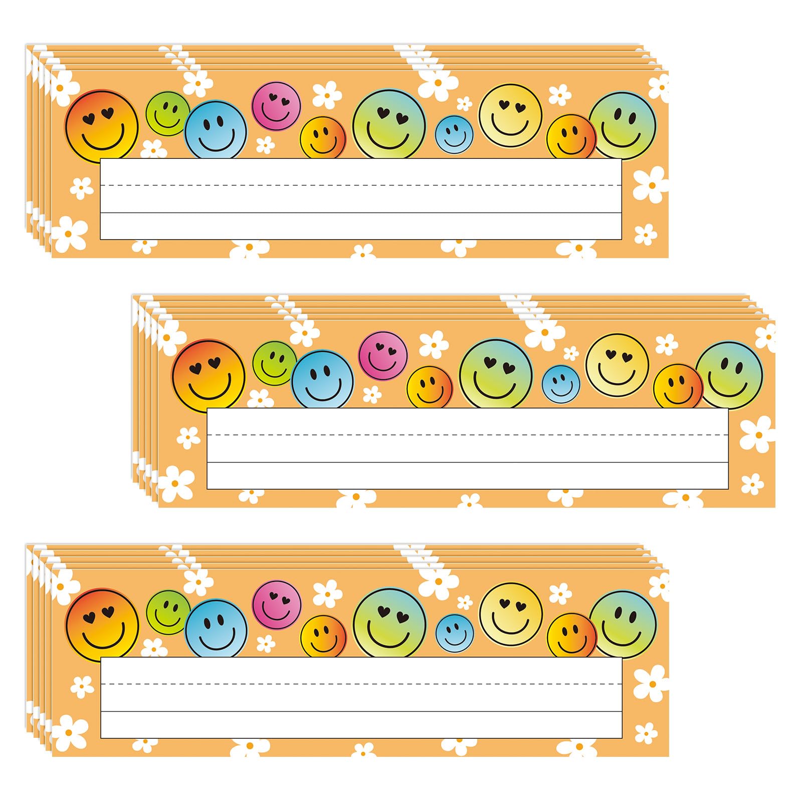 FYSUIMU Boho Smile Name Plate Tag Stickers Happy Face Daisy Flower Nameplates Preppy Self-Adhesive Label Decals for Back to School Classroom Home