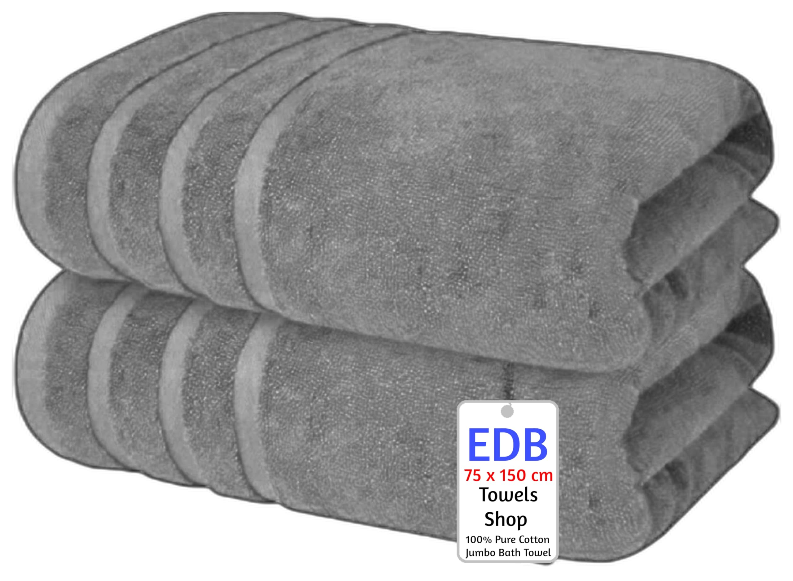 EBD 2X Large Jumbo Bath Towels 100% Pure Cotton Super Soft Fast Absorbent Big Bathroom Towels 500-GSM Premium Quality 75 x 150 cm (charcoal grey)