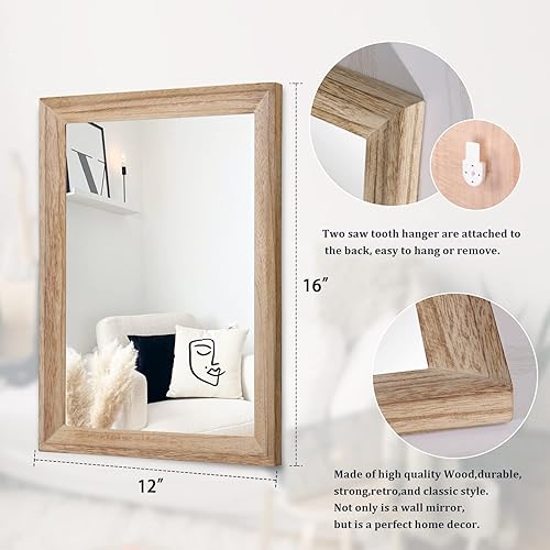 Vista 83 de AAZZKANG Espejos para pared, espejo colgante con marco de madera rústica, 20 x 16 pulgadas, decorativo para casa de campo, dormitorio, baño, sala