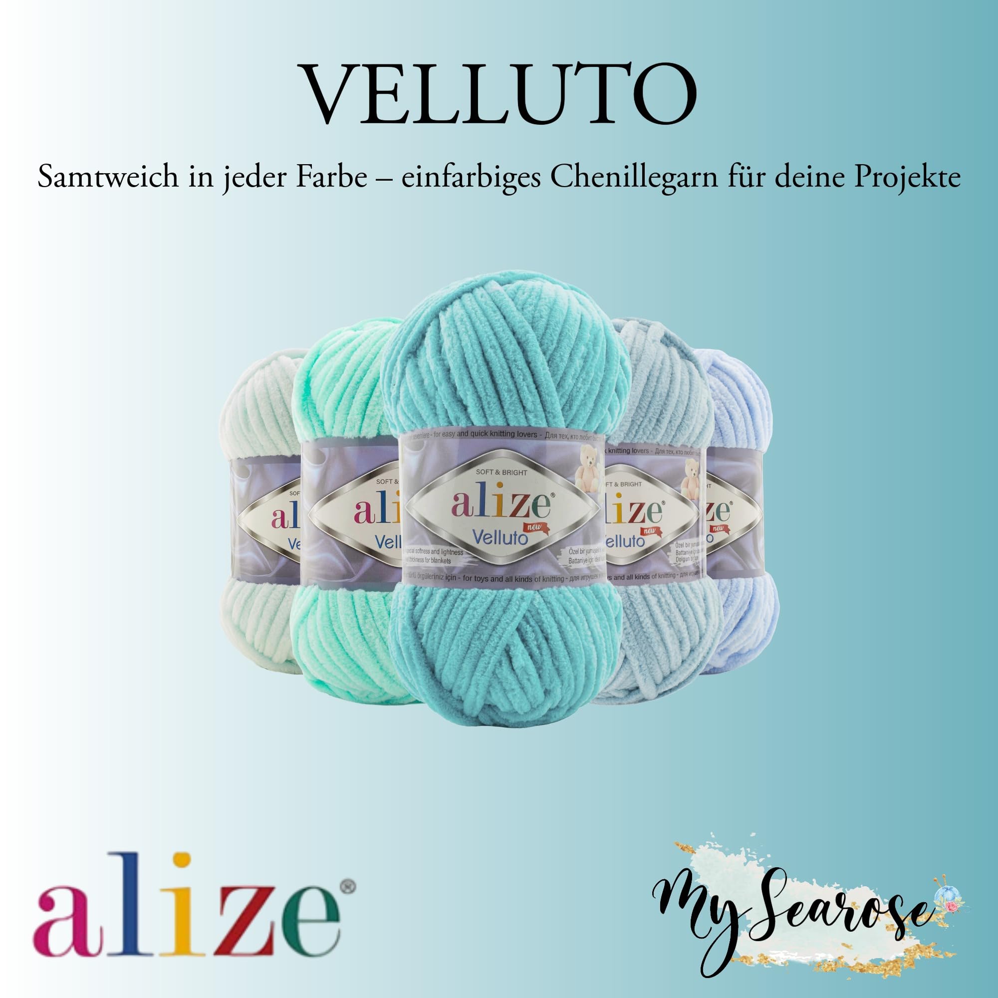 ALIZE Velluto 216 yellow Premium Wolle 3 x 100g Chenillegarn kuschelweich Amigurumi Plüschtiere Bulky Babywolle Filzwolle Babywolle mit mySearose Label