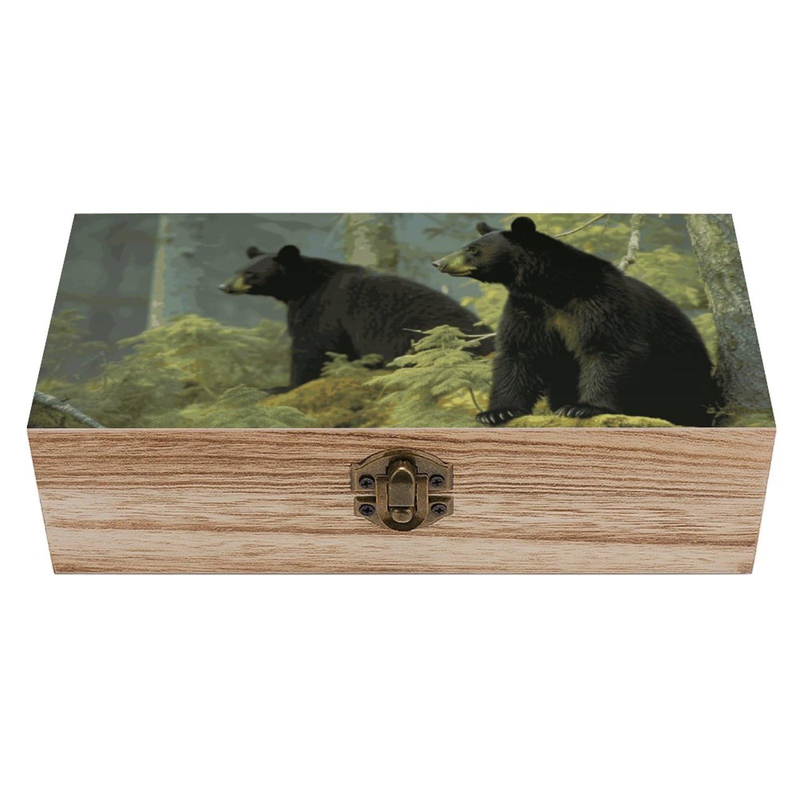 WAFICAC Black Bears Wooden Keepsake Box Wooden Box with Hinged Lid Decorative Storage Boxes Unique Gift Ideas for Men & Women Size 7.9" X 3.9" X 2.3"