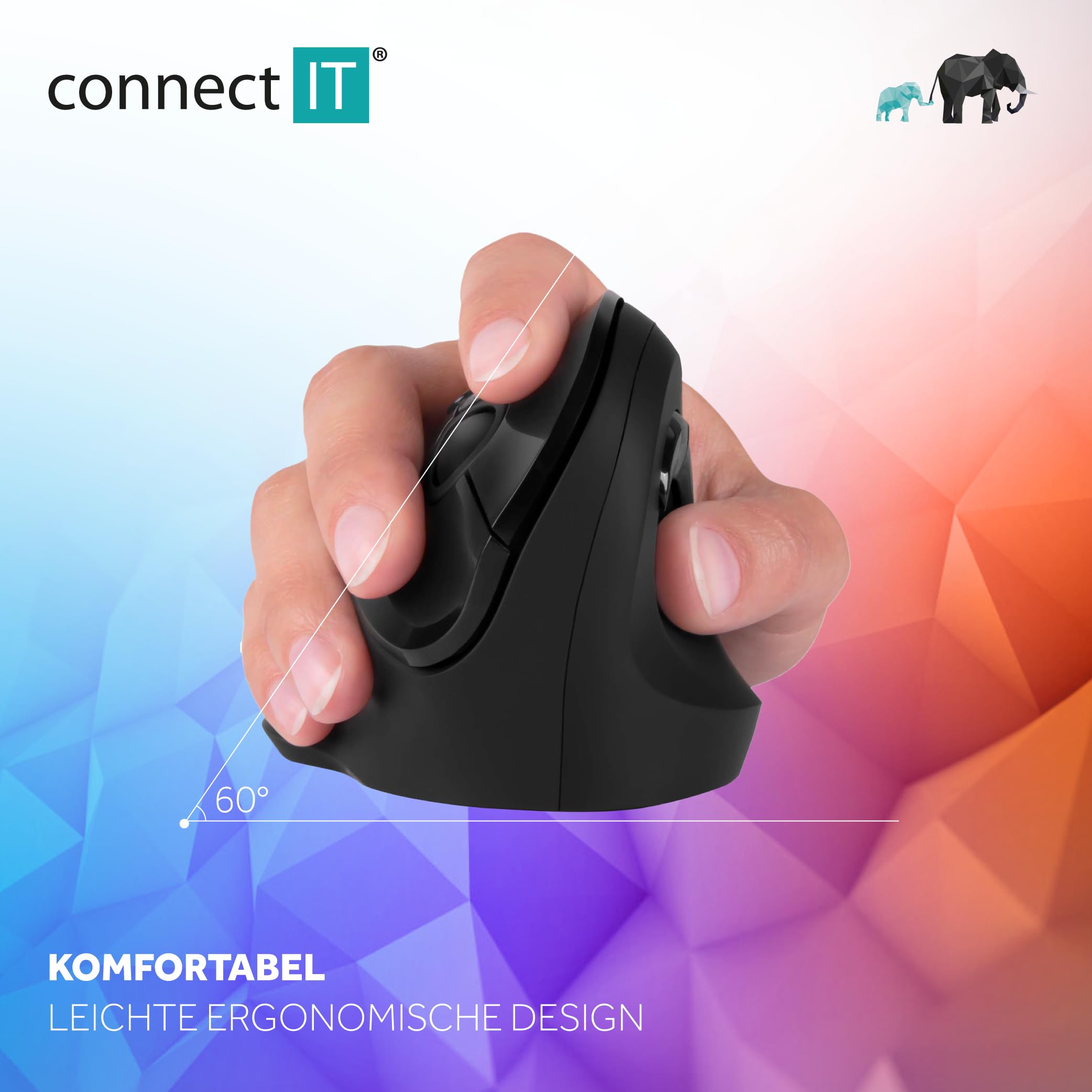 Connect It for Health Souris Ergonomique Verticale (+ 1 Pile AA Gratuite), sans Fil, Noir