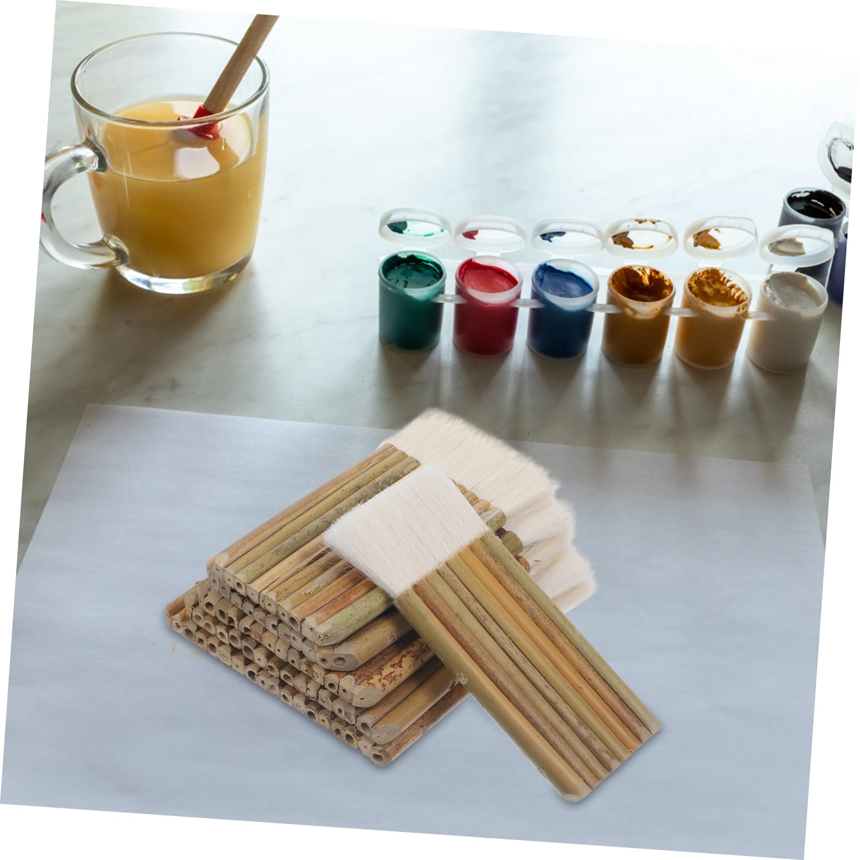 Pincel de Madera de Pelo de Oveja, 6 Piezas, Mango Plano
