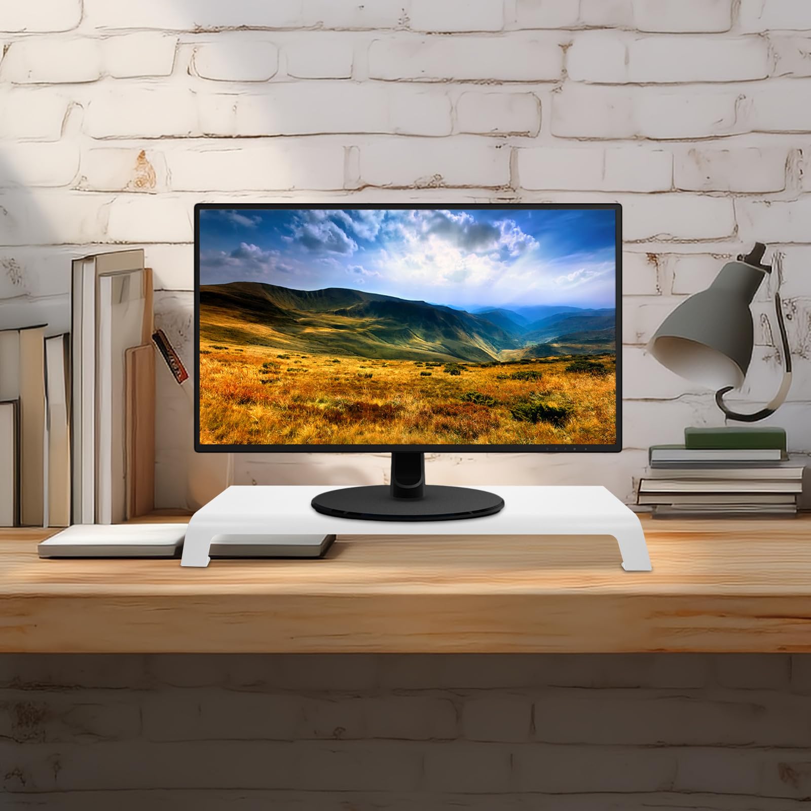 PRETYZOOM Supporto per Monitor Riser, Computer Screen Riser in Lega di Alluminio Bianco Piedini in Silicone, Lo Schermo, per Scrivania, Studenti e Makeup Enthusiasts