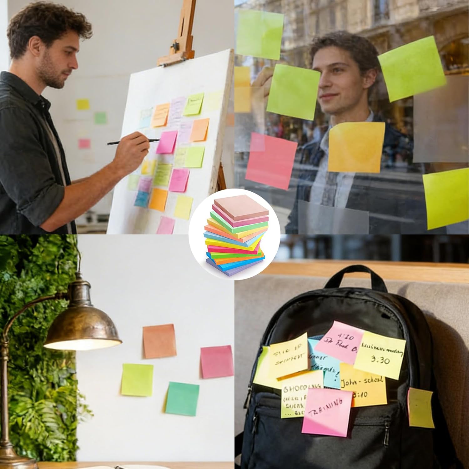 Sticky Notes 3x3 inch,12 Colors Self-Stick Pads, Easy to Post for Office, Home, Study, 100 Sheets/Pad (6Pads)