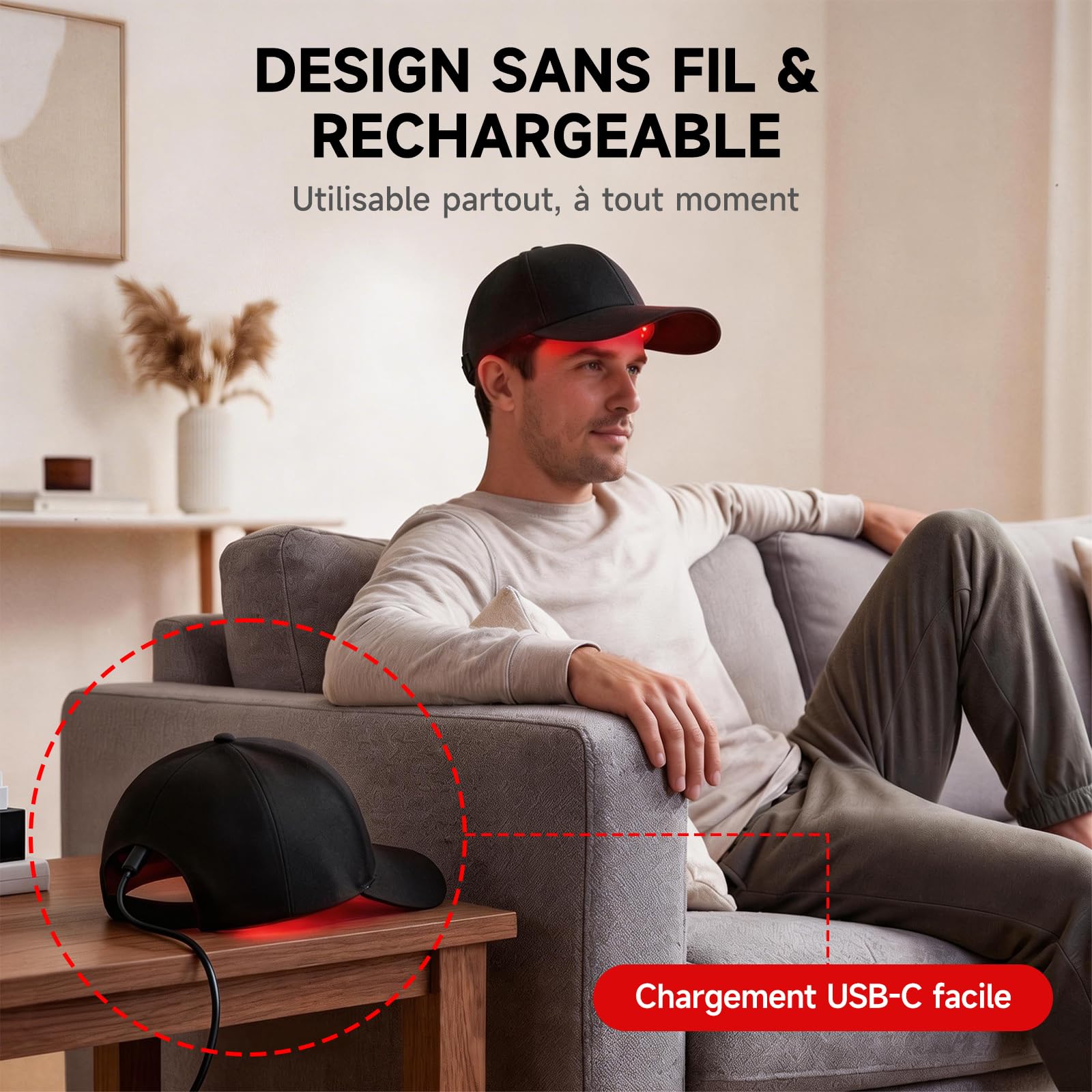 Casque LED Cheveux,Casque Pousse Cheveux,7 Modes Casque De Croissance De Cheveux 660nm+850nm, Sans fil Casque Anti Calvitie,Accélérer La Croissance Des Cheveux pour Femme Homme