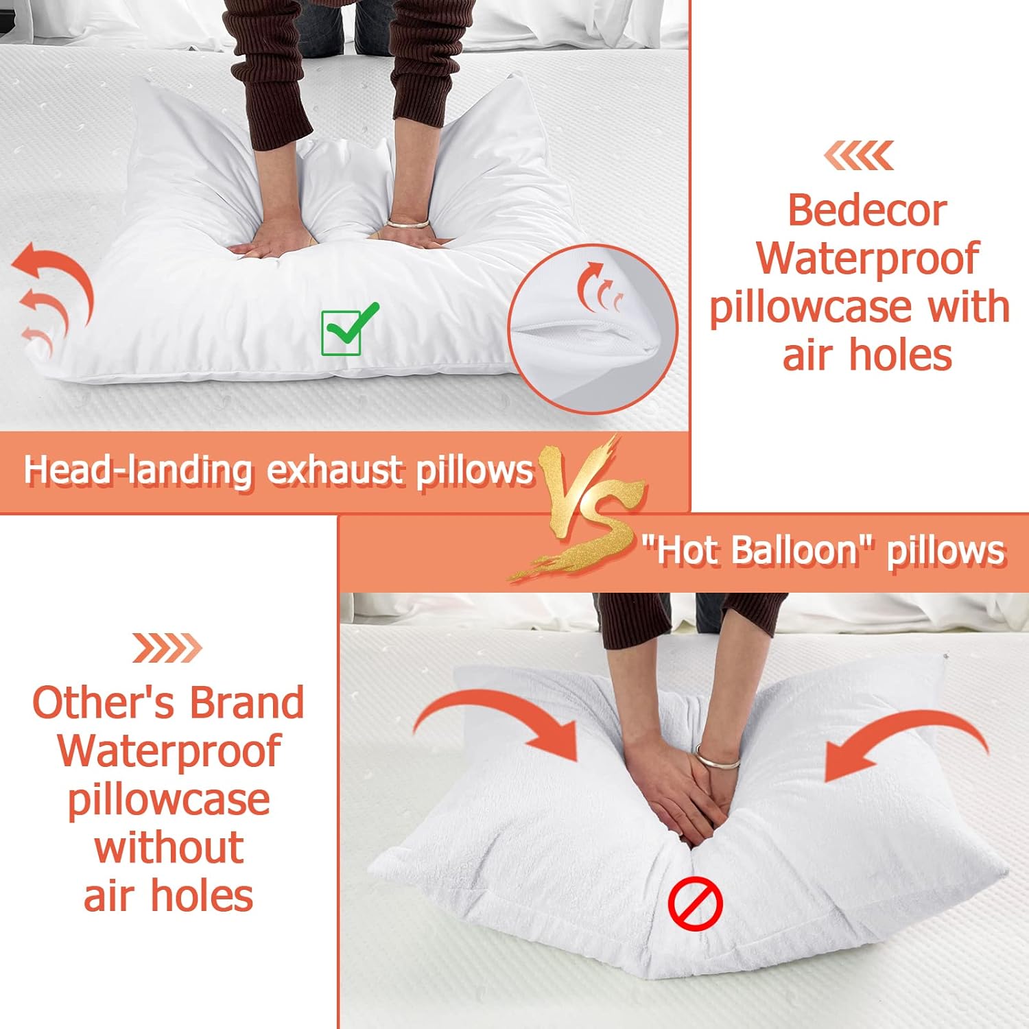 Bedecor 2 Queen Mattress Encasement and 2 Queen Pillow Protector Zippered,Liquid Proof Urine Pets Pee Baby Potty Training Fits up to 13",Pillow Covers Dust Proof with Air-Flowing Breathable Holes