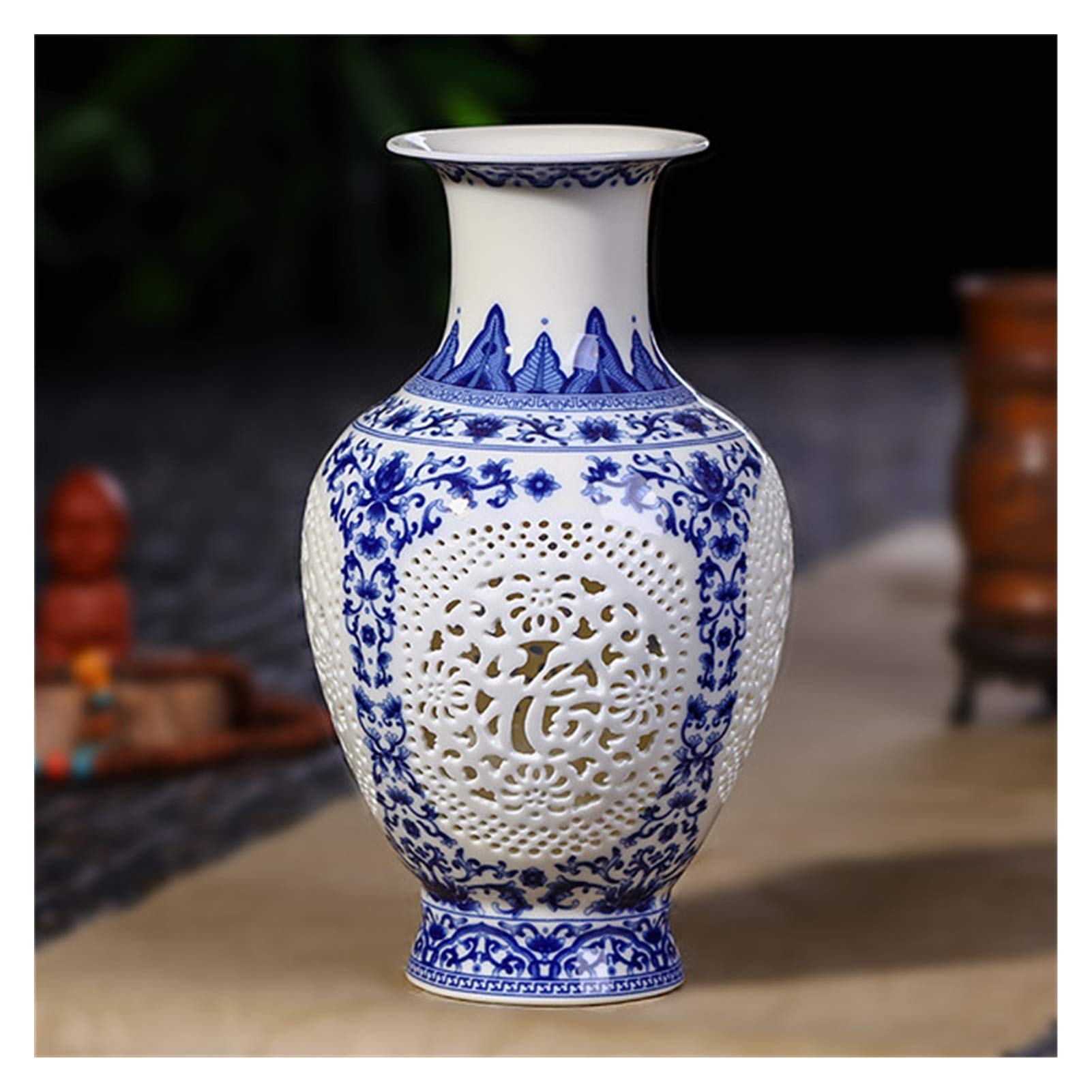 asdchZen Vases Antique Ceramic Vase Chinese Pierced Vase Wedding Gifts Home Handicraft Furnishing Articles Vases For Decor,Q