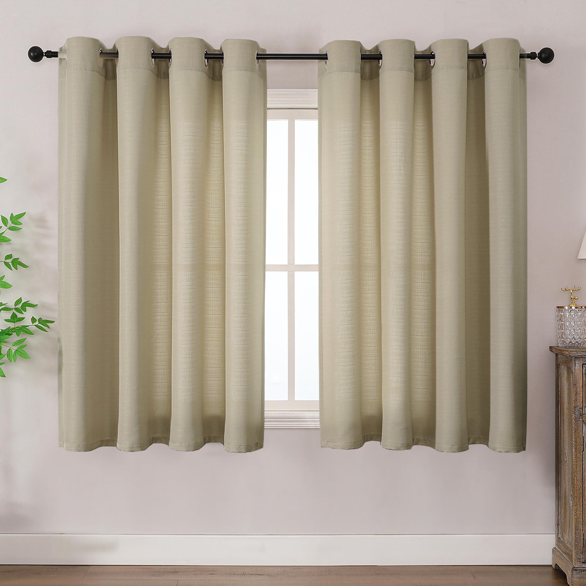 Simplebrand Linen Curtains for Bedroom 2 Panel Set, 140 x 122 cm Short Coffee Curtains, Soft Elegent Home Decor Curtain for Living Room, Sun Blocking Room Darkening Thermal Eyelet Drape โ image 1