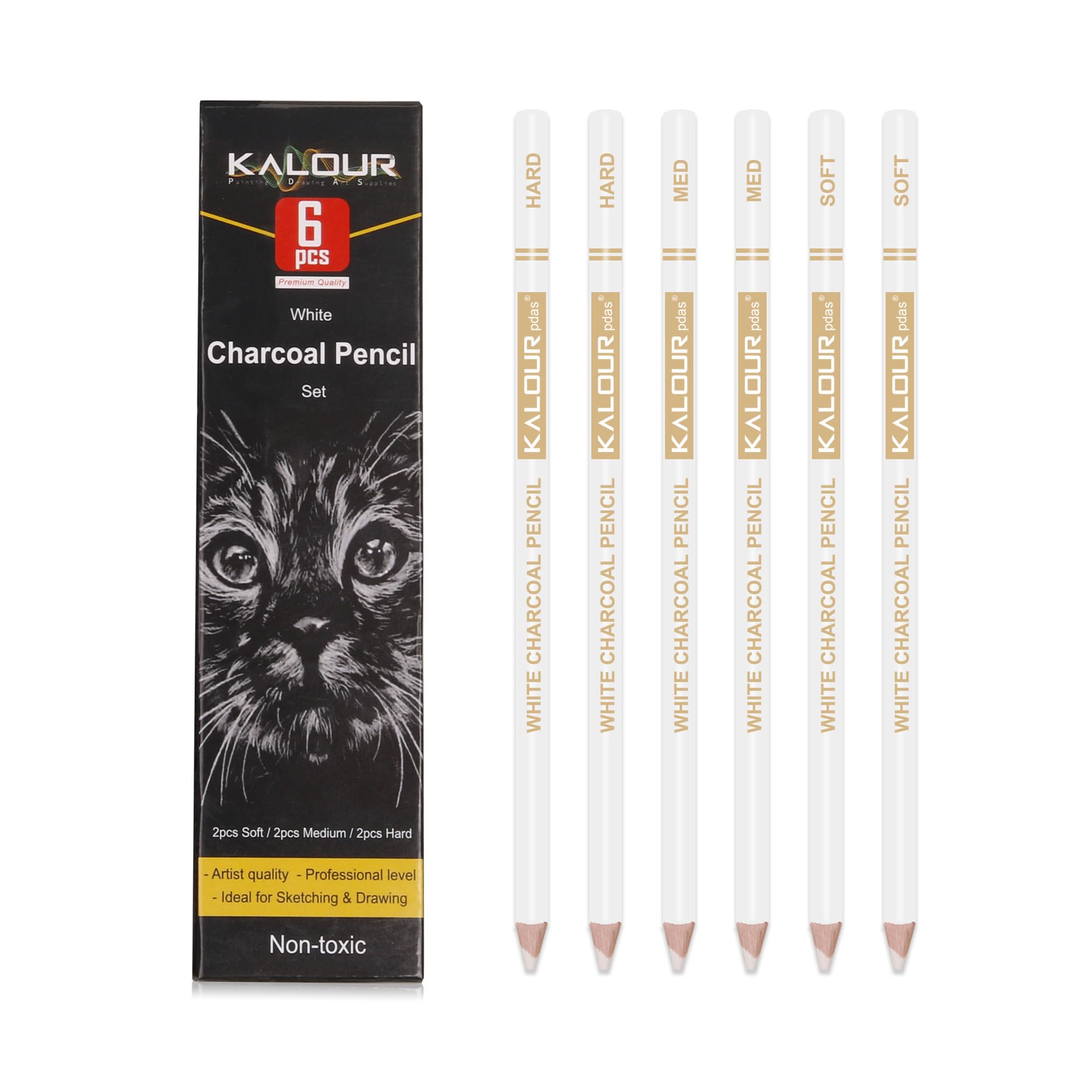 Professional high-gloss carbon pens, sketch pencils, art painting tools, suitable for sketching and tick marks. (6 pieces of white)