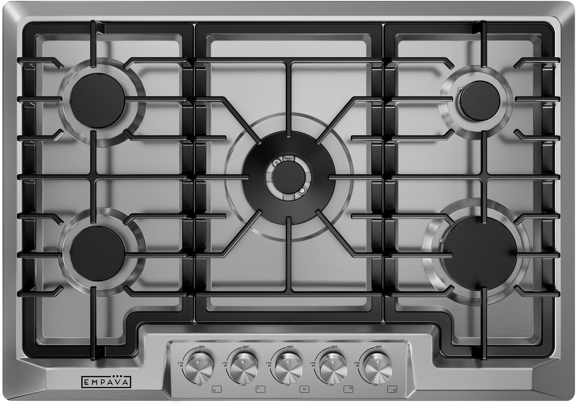 30 Inch Built-in Gas Cooktop with 5 Sealed SABAF Burners, Stainless Steel Surface, LPG/NG Convertible, Flame Failure Protection, Dishwasher Safe Grates
