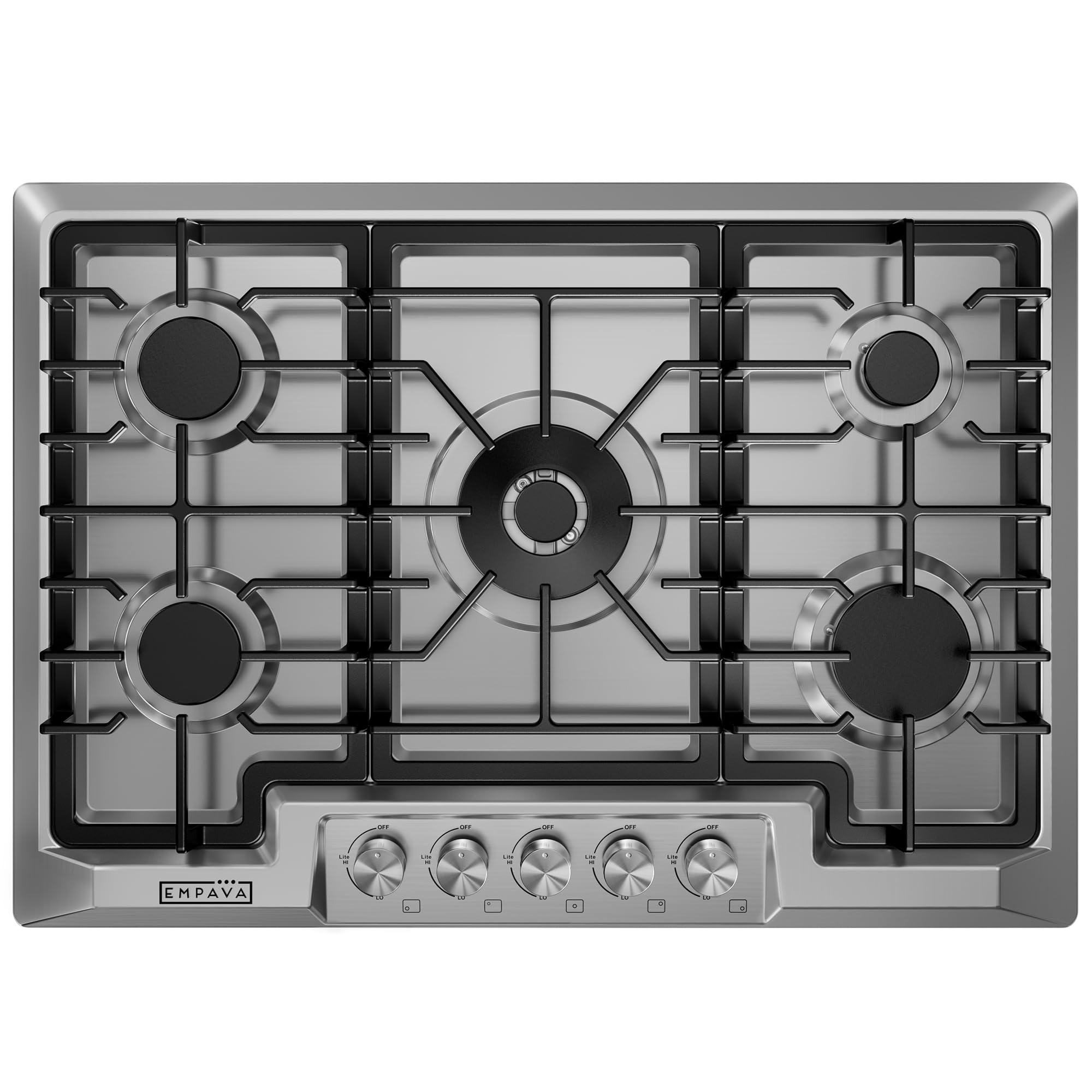 Empava30 Inch Built-in Gas Cooktop with 5 Sealed SABAF Burners, Stainless Steel Surface LPG/NG Convertible, Flame Failure Protection, Dishwasher Safe Grates, 30in