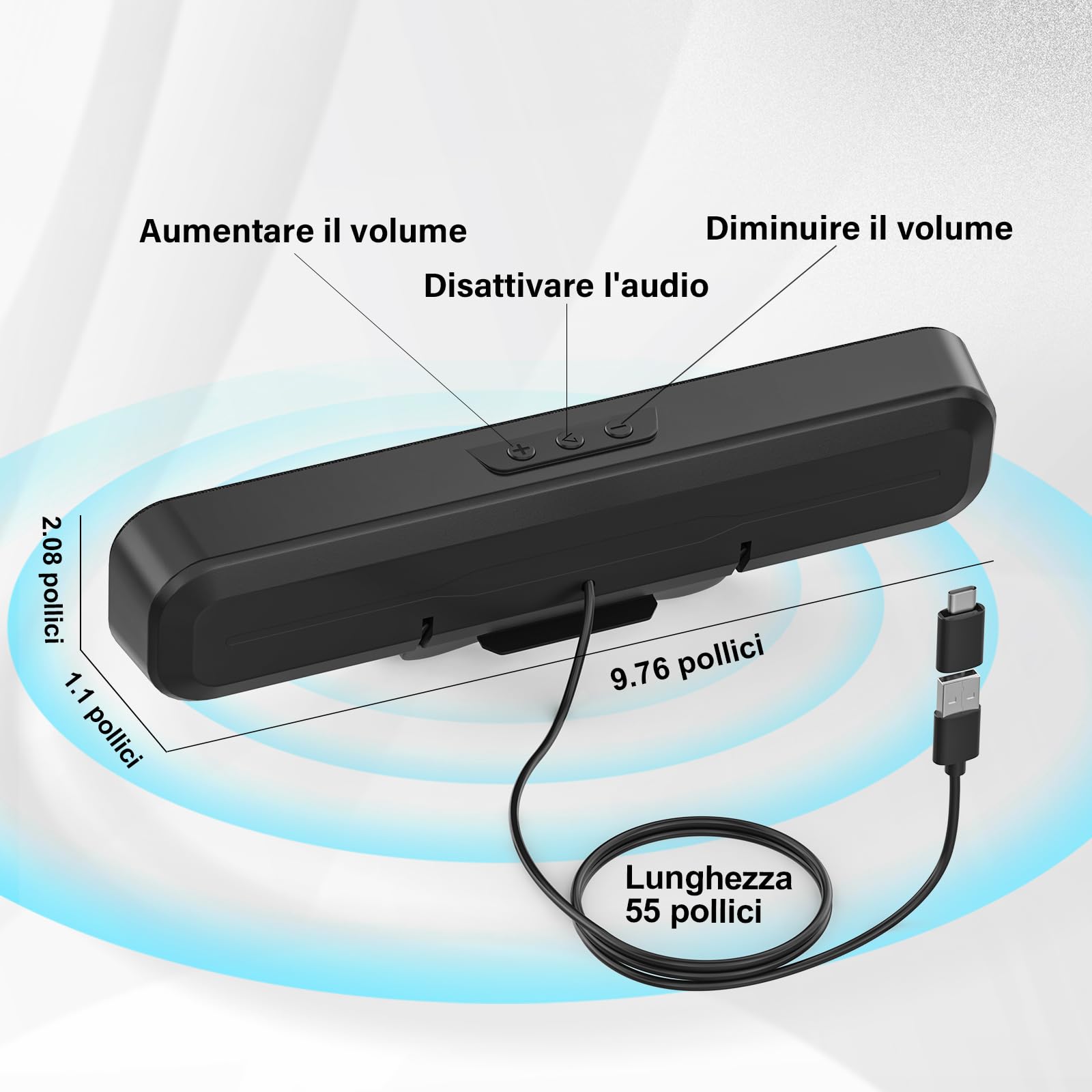 Altoparlanti PC, Casse PC Usb per Desktop, Laptop, Altoparlante Speakers Soundbar Portatile con Design a Clip per Monitor, Plug and Play