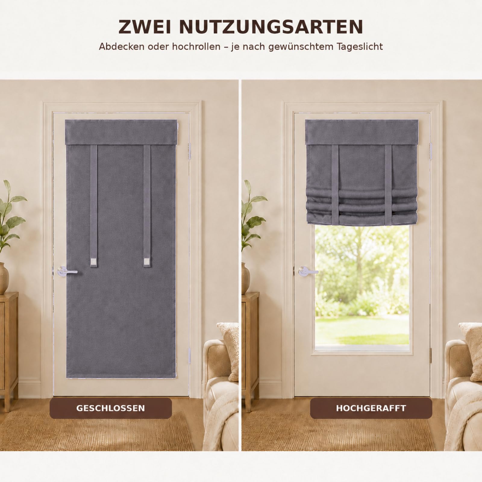 Türfenster-Vorhang mit Klettband,Dunkelgrau 147x193cm