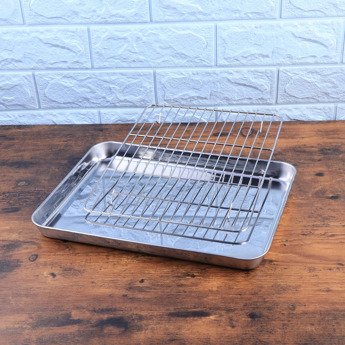 jojofuny Juego de 2 Piezas Bandeja y Rejilla para Hornear de Acero Inoxidable, Diseño Resistente, Apto para Horno en Casa y Restaurante