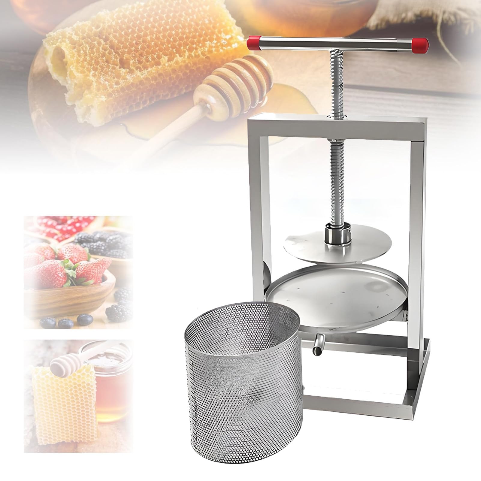 Estrattore di Mieles Manuale a Barile Torchio per Mieles con Impugnatura a T Smielatore Apicoltura Rimovibile Prodotti per la Vinificazione Domestica Spremiagrumi in Acciaio Inox 2L