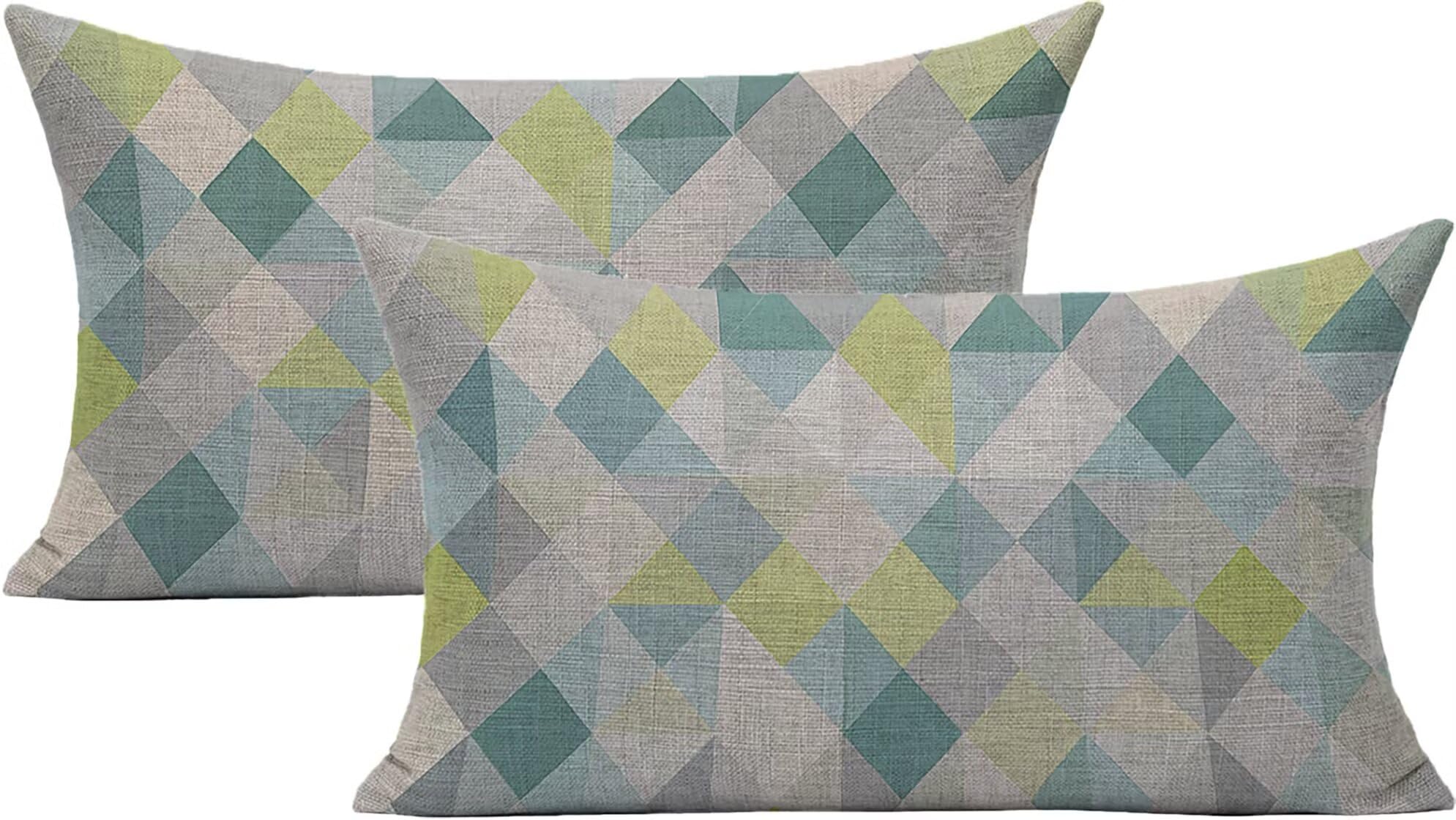Housse de coussin extérieur 50x90cm imperméable en lin lot de 2 vert Lpfieonn Blanc