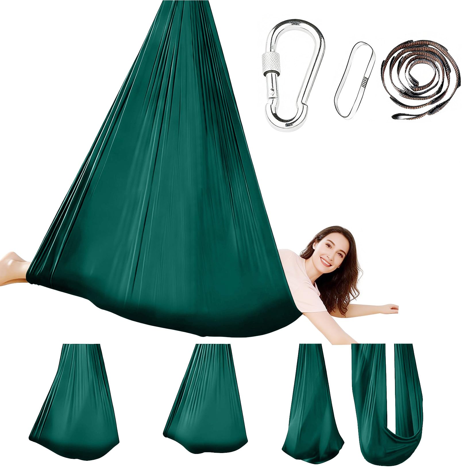 Forbabe Aerial Yoga Hammock Set with Extension Straps and Carabiner Hooks and Fixings (Light Green)