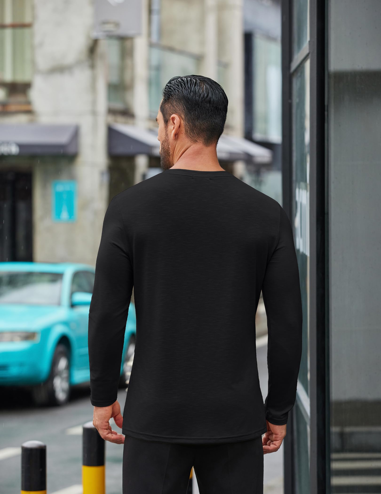 COOFANDY Męskie koszulki z długim rękawem z golfem slim fit basic t-shirt lekki prążkowany sweter