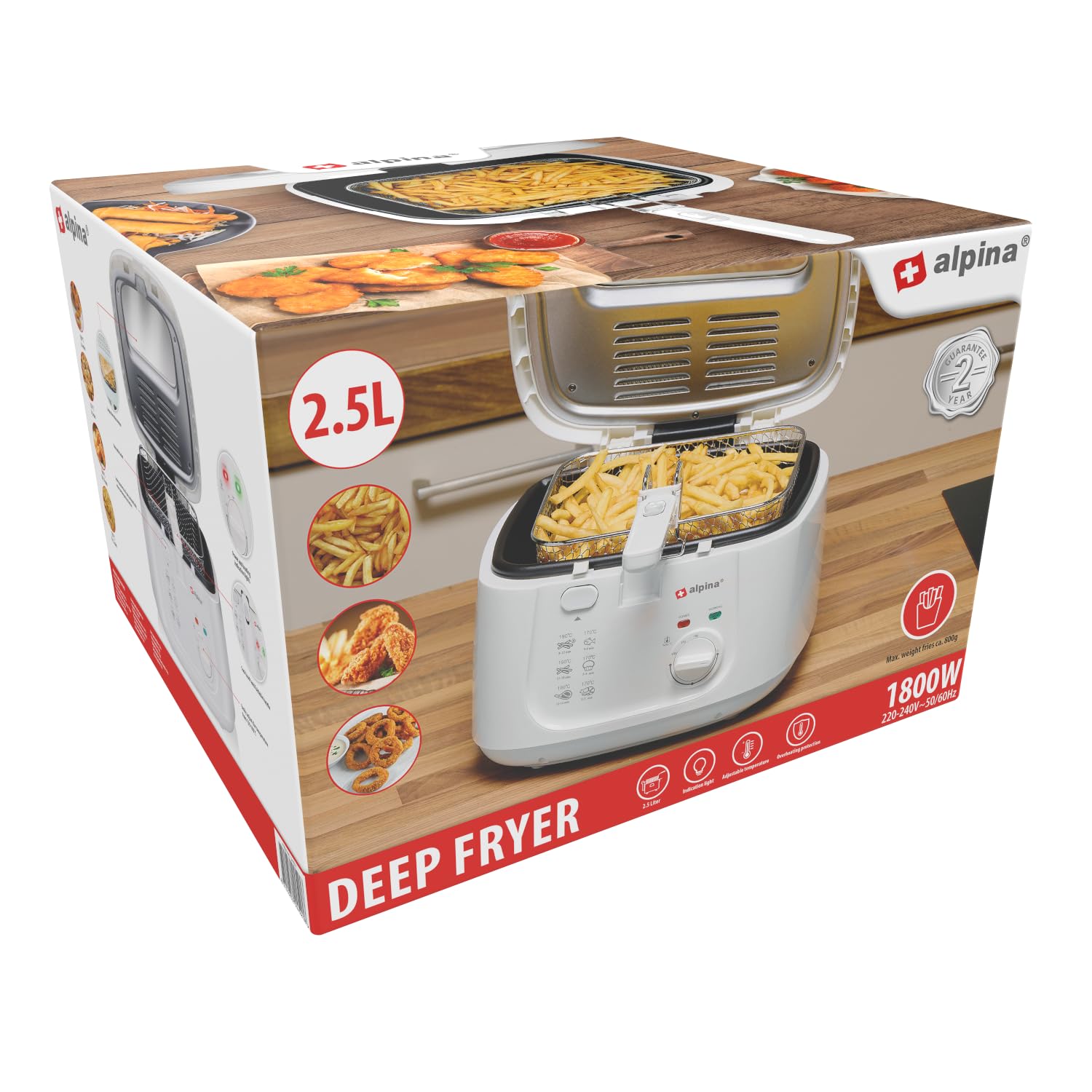 alpina Friggitrice – Friggitrice – 1800 Watt – 2,5 litri – fino a 190º –