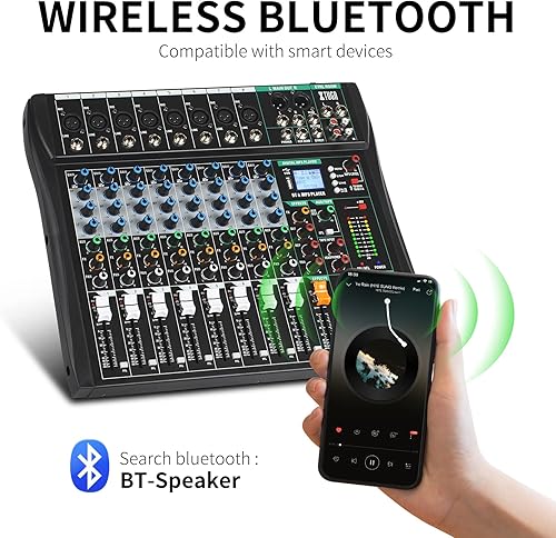 Miniatura 3 de XTUGA Mezclador de 80CT 8 canales para PC Grabación Controlador de sonido Interfaz de audio con efecto digital Mezclador de estudio con 48V Phantom