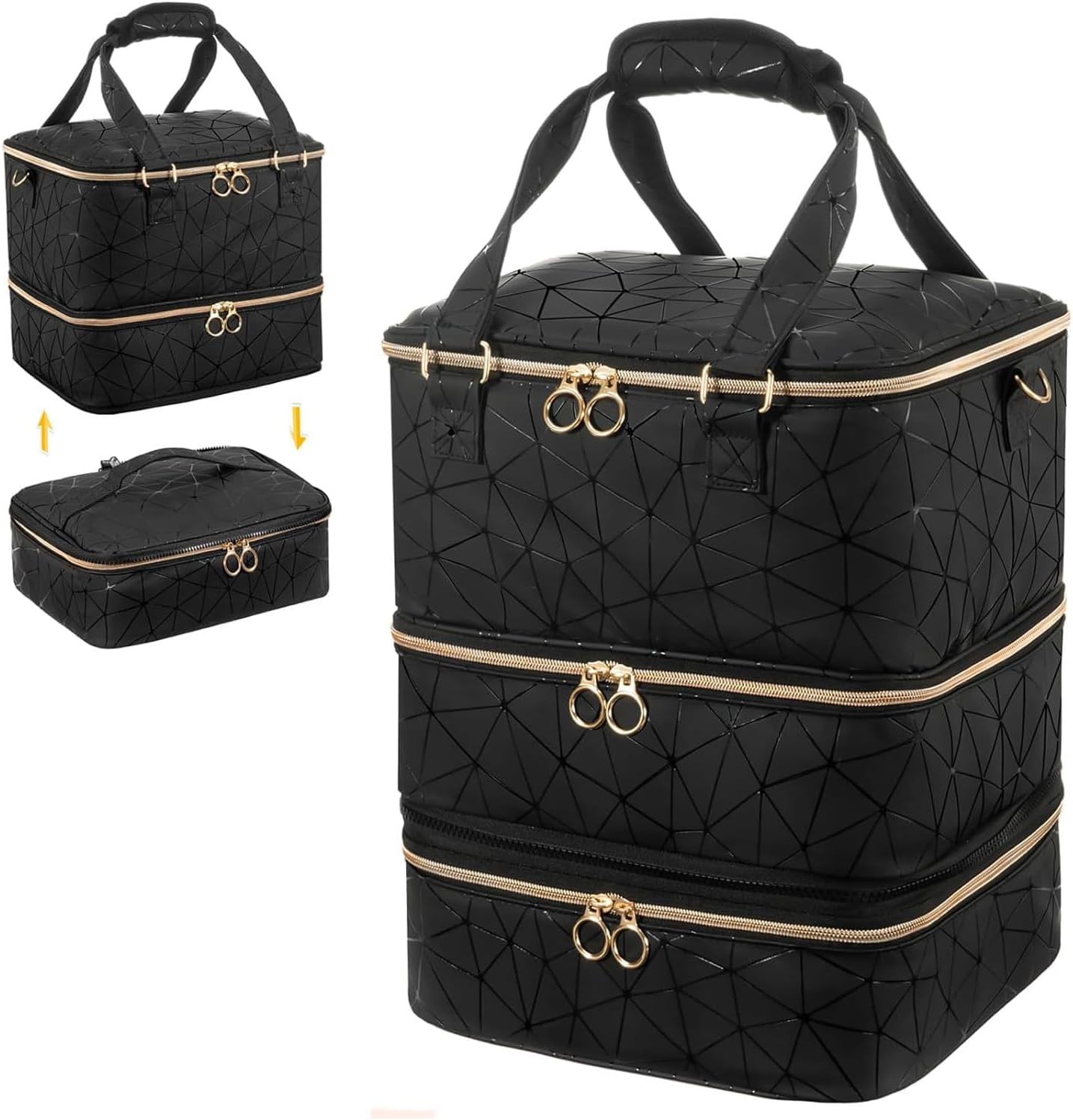 Petyoung Nail Polish Organizer Bag, 3 Layers Nail Supplies Organizer, Holds 84 Bottles(15ml/0.5fl.oz), Large Nail Kit Organizers and Storage Bag with Shoulder Strap for Salon and Home Use