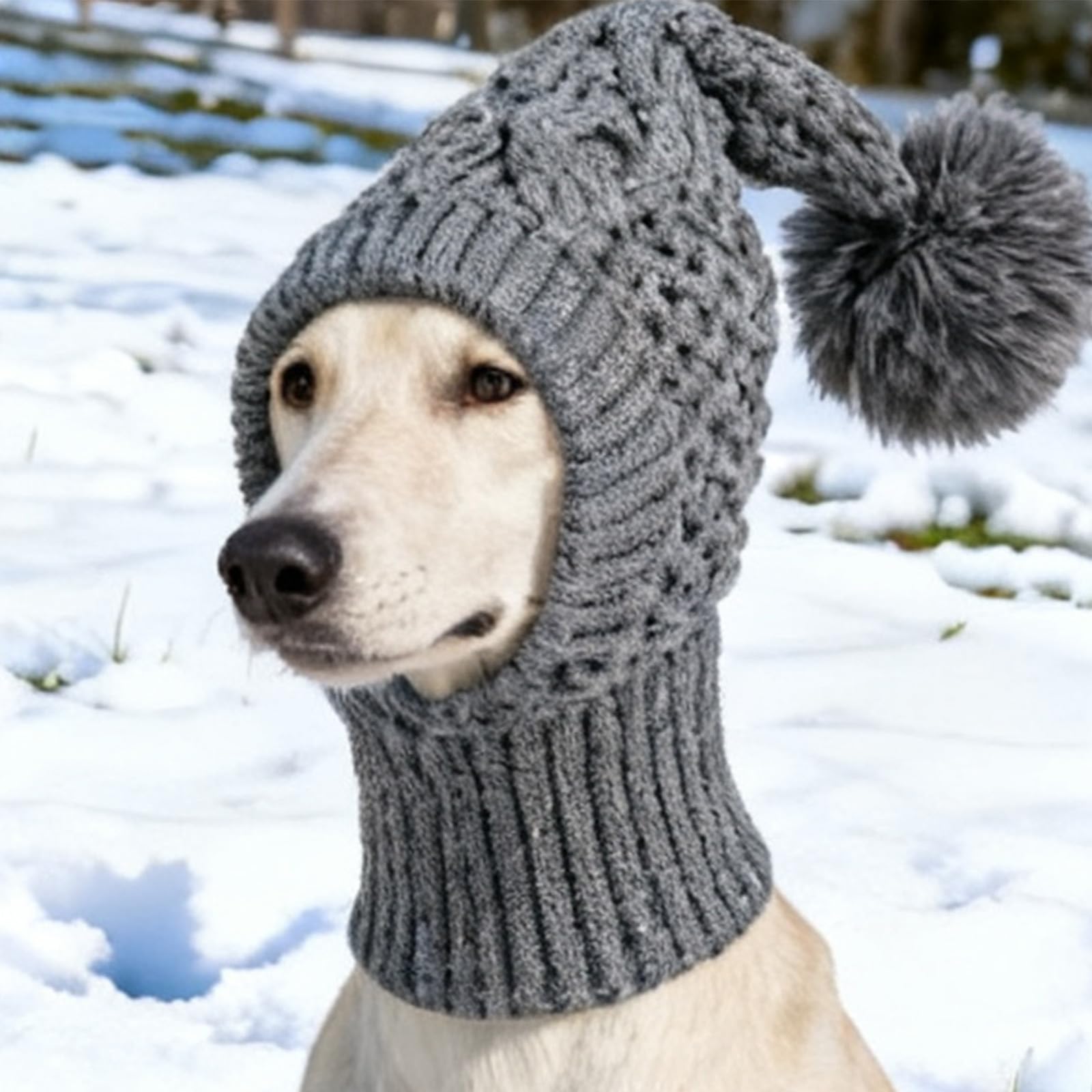 Breathable Winter Dog Hat Warm Acrylic Fibre Knitted Hat For Whippets Italian Greyhounds Daily Use Cold Weather Walking Dog Headwear (Gray, M)