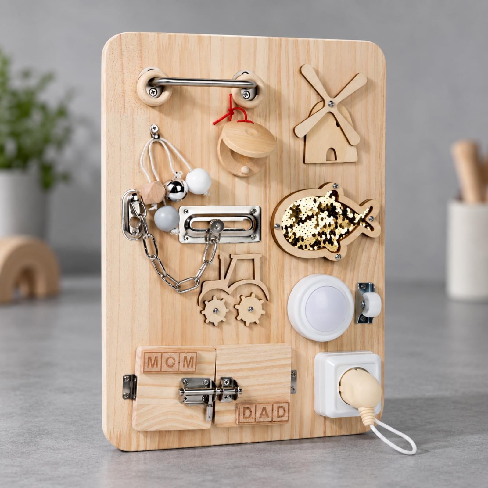 Amagogo Busy Board Child-Centered in Legno con Cavtto Senza Schermo Tavola delle attività Doppia Faccia in Legno Levigato per Apprendimento a Casa