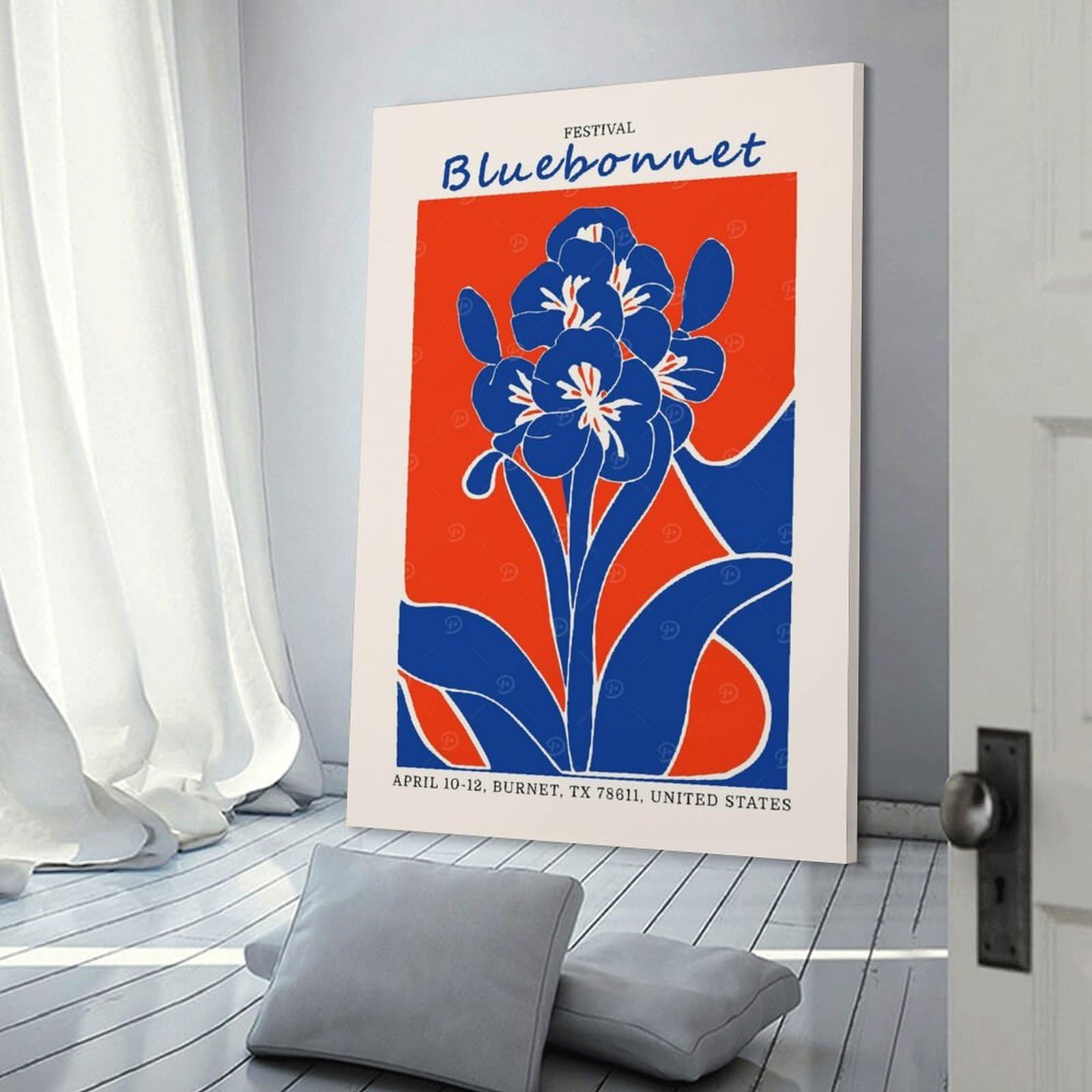 Junmoney Bluebonnet Festival Texas Canvas Wall Art, 24x36inch(60x90cm), for Bedroom, Guest Room Or Reading Nook, Decorative Wall Art for Cosy Rooms