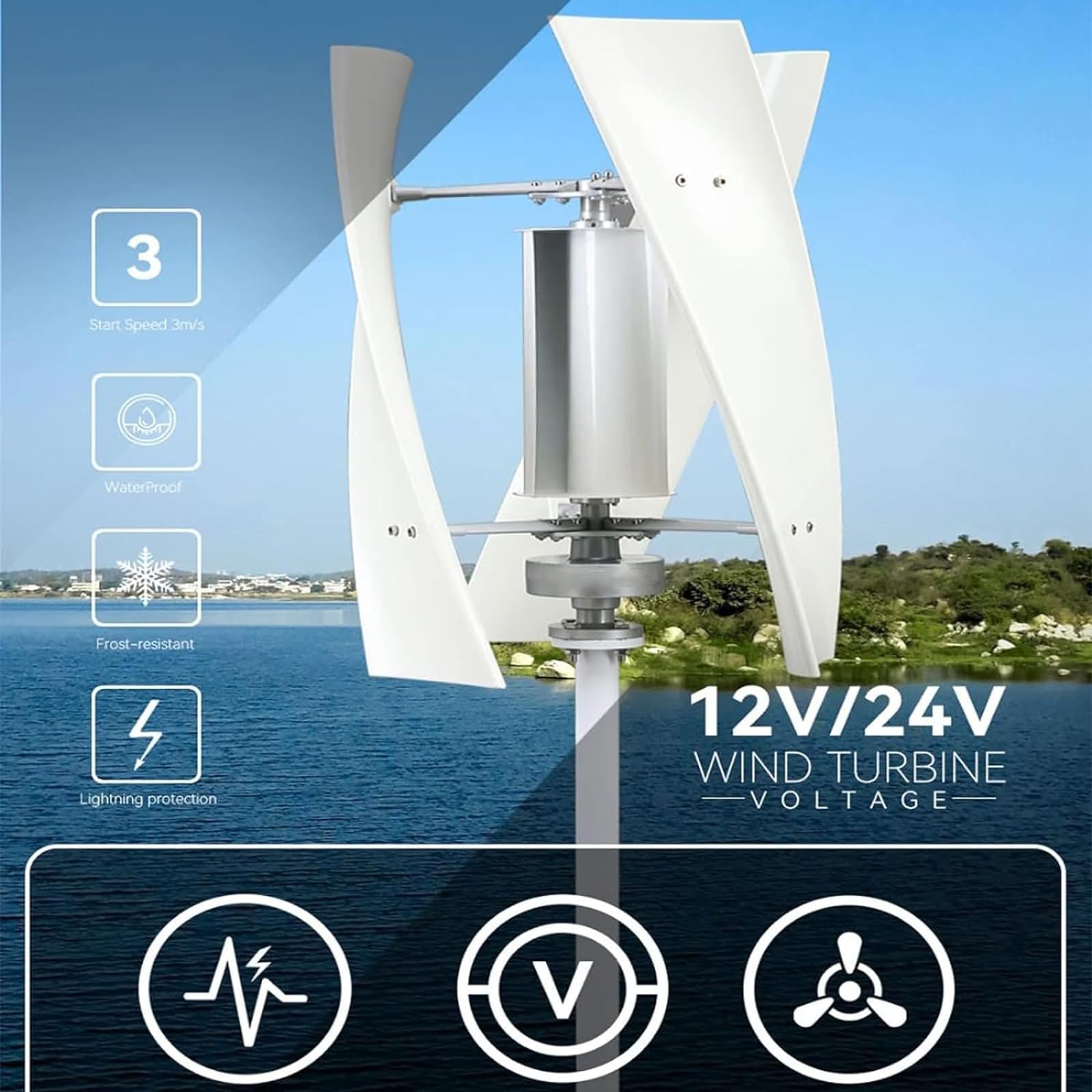 Aerogenerador Vertical Magnético Silencioso De 5000 W, 3 Aspas con Controlador De Carga para Jardín, Generador Eólico Vertical De 12 V Y 24 V.