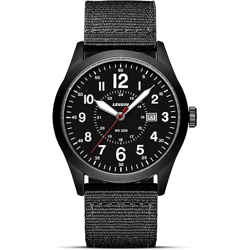 LN LENQIN Mens Watches Military Watch Sport Analog Quartz Waterproof Wrist Watch for Men with Date Luminous Army Tactical Field Casual Nylon Band