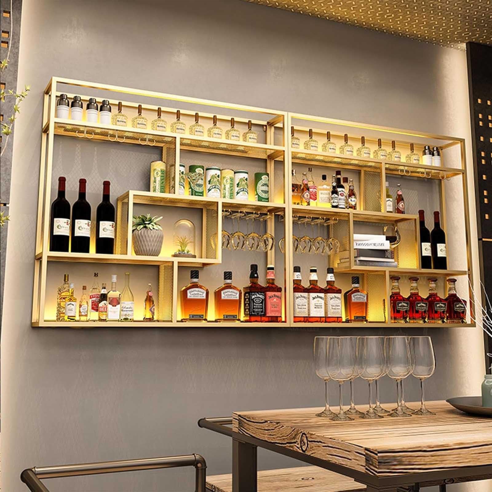 Portabottiglie dal design moderno in metallo con illuminazione per casa, bar e ristorante, soluzione elegante per riporre oggetti, 180 x 20 x 120 cm, perfetto per esposizione e nization