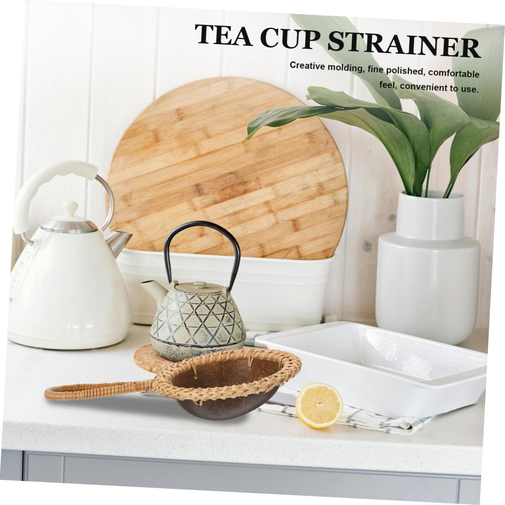 PRETYZOOM Coconuts Tea Strainer Handmade Woven Coconut Shell Tea Infuser with Long Handle Cute Tea Filter for Home and Restaurant Use Practical and Easy to Clean Kungfu Teaware