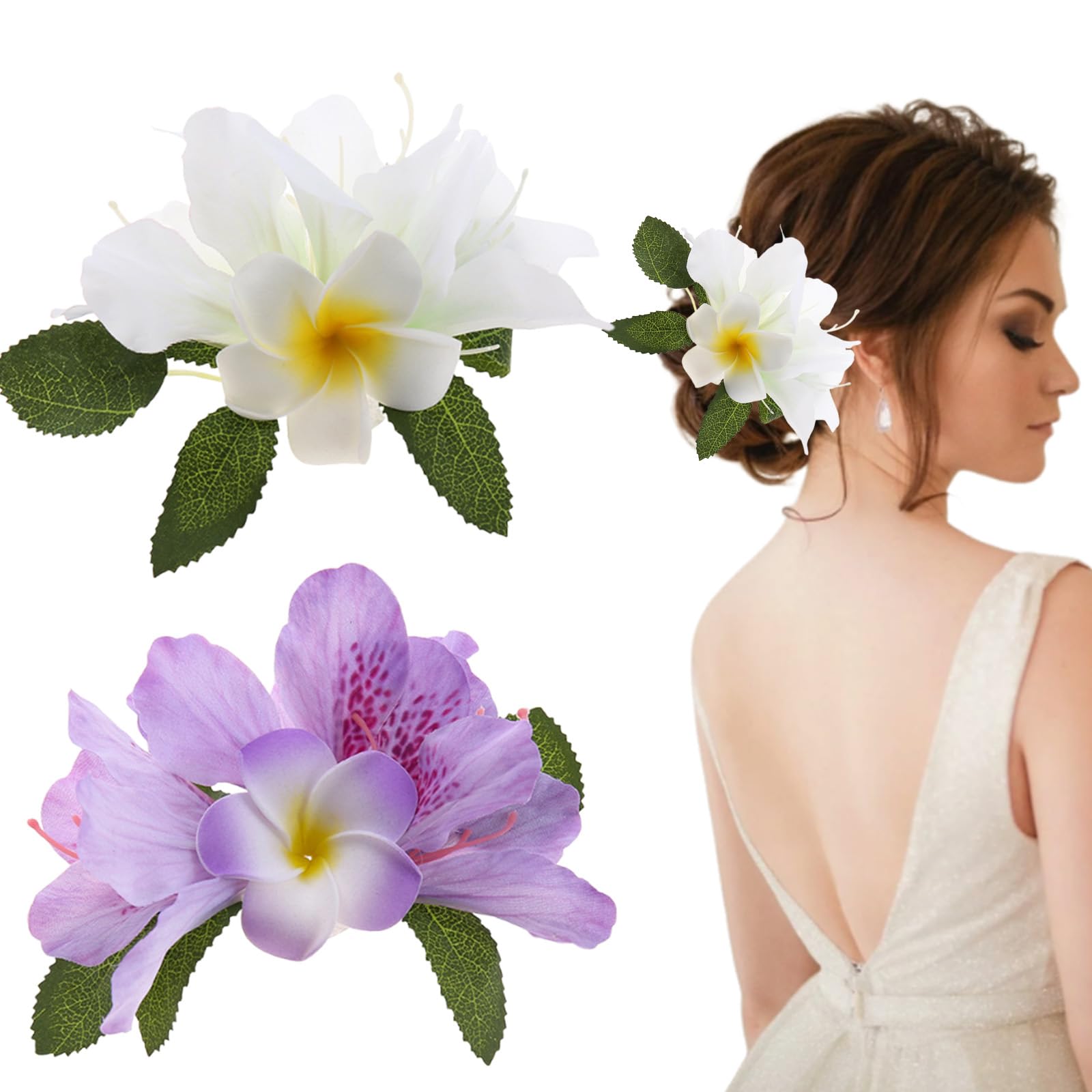 Plumeria Flower Hair Clips Hawaiian Flower Hairpins Tropical Floral Hair Accessories for Women Girls Summer Beach Luau Holiday Party Decoration 2 Pcs