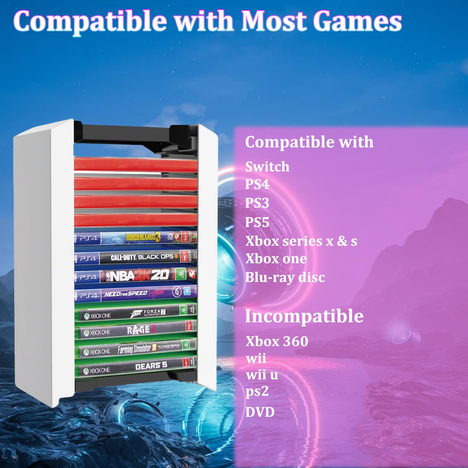 iFCOW Torre di archiviazione per giochi per PS5, scatola di archiviazione per dischi di gioco rack 12 giochi supporto per dischi di gioco per PS5