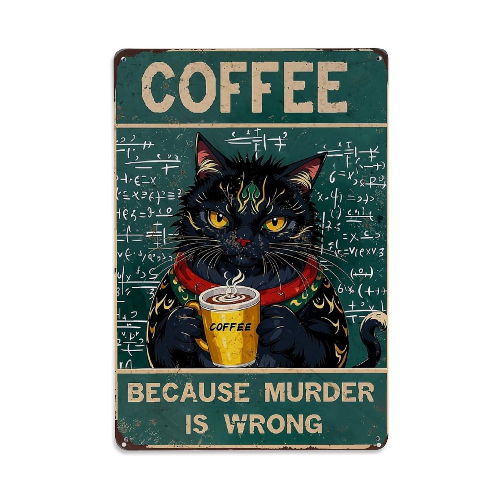Bliveurn Vintage Cat Holding Coffee Mug Sign Retro Metal Tin Sign, Metal Poster For Home, Gaming Room, Studio Workshop,Bar,Garage Wall Art Decor 8X12 Inch