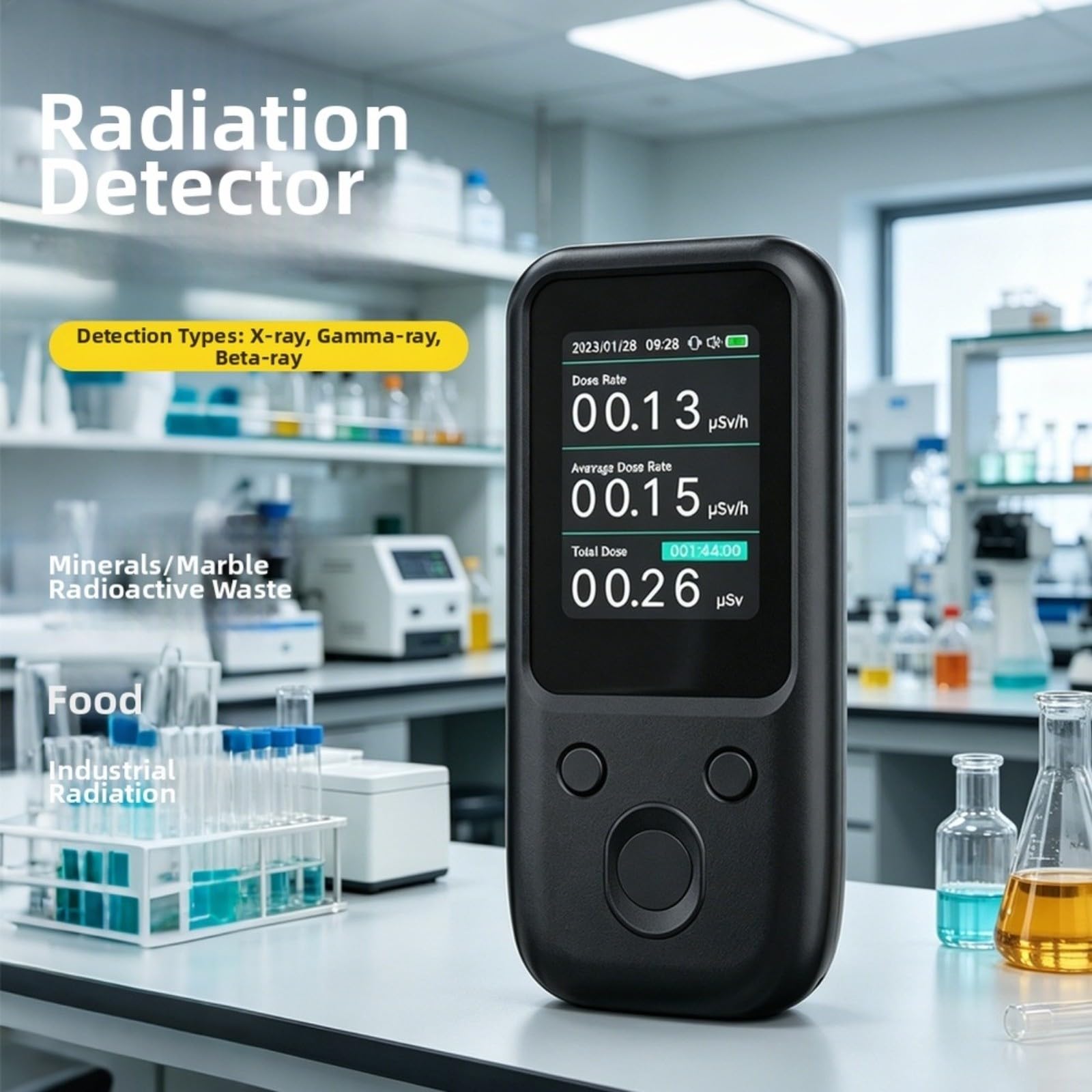 ER105D Strahlungsmessgerät mit Geiger-Müller-Zählrohr für Röntgen-, Gamma- und Betastrahlung, Messbereich 0–10000 µSv/h, hoher Sensitivität 60 CPM/µSv, Echtzeit-Warnung, USB-C aufladbar, tra