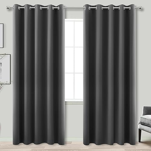 KOUFALL Cortinas opacas de color gris oscuro de 72 x 84 pulgadas de largo para dormitorio