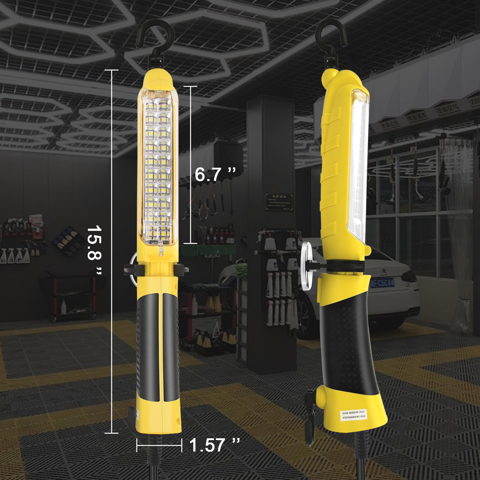LED Trouble Light, ręczne przewodowe światła robocze z silnym magnesem, podwójny hak obrotowy, z listą ETL, 16 AWG, odpowiednie do naprawy samochodów, garażu, maszyn i warsztatu