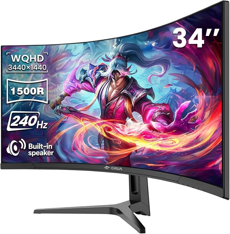 34" WQHD 240Hz Ultrawide Curved Gaming Monitor, 1500R, FreeSync, Black | 3440x1440 VA Screen With 120%sRGB, Built-In Speakers, HDMI 2.1/DP 1.4 and 75x75mm Wall Mount For Gaming, Streaming and Work