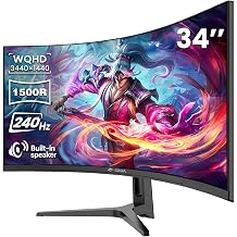 CRUA 34" Curved Gaming Monitor, 240Hz WQHD 3440x1440, UltraWide 21:9, 1500R VA, 120% sRGB, FreeSync, Built-in Speakers, Ideal for Gaming, Streaming, and Office Use, Wall Mountable Installs-Black