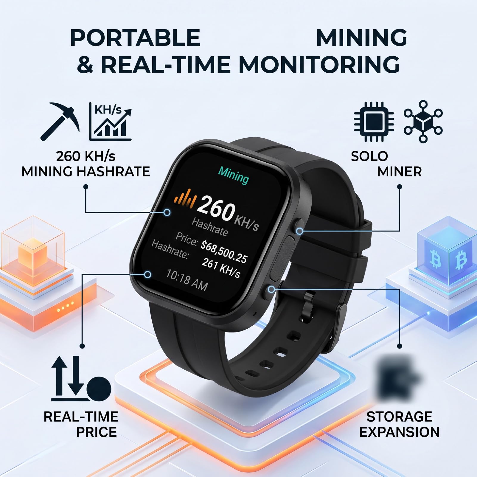 Denash Crypto Miner Watch 260KH/s Traqueur Minier Bitcoin Portable