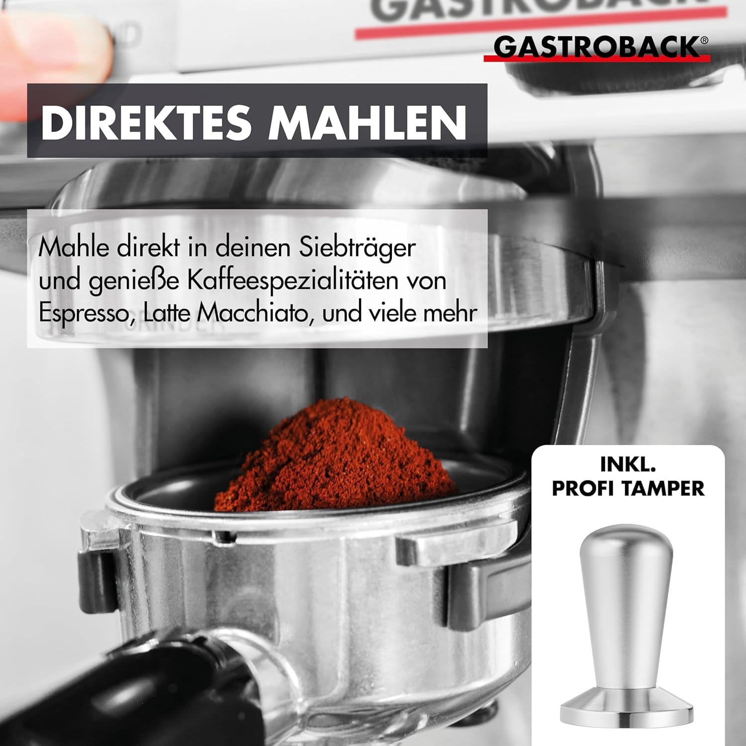 GASTROBACK Espresso Siebträgermaschine mit Mahlwerk - 42627 Advanceded Urban Duo - Barista Kaffeemaschine mit Milchschäumer - Espressomaschine mit 30 Mahlgradeinstellung